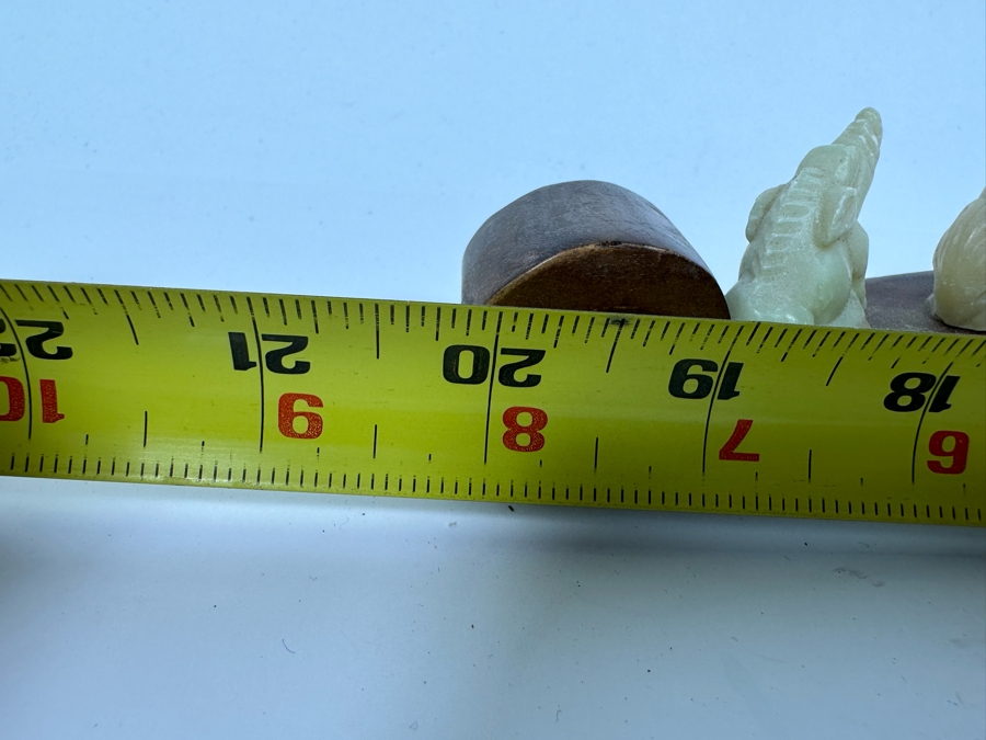 Chinese Hand Carved Stone Animal Figurines On Wooden Arch Bridge Stand 20W X 1D X 2.5H [Photo 18]