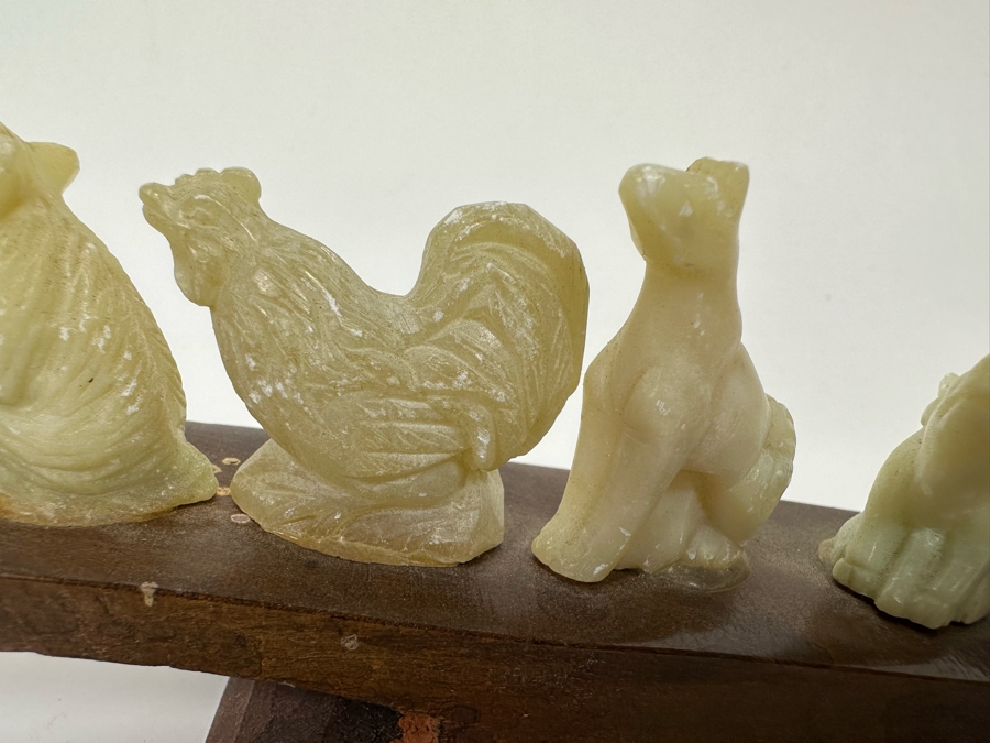 Chinese Hand Carved Stone Animal Figurines On Wooden Arch Bridge Stand 20W X 1D X 2.5H [Photo 12]
