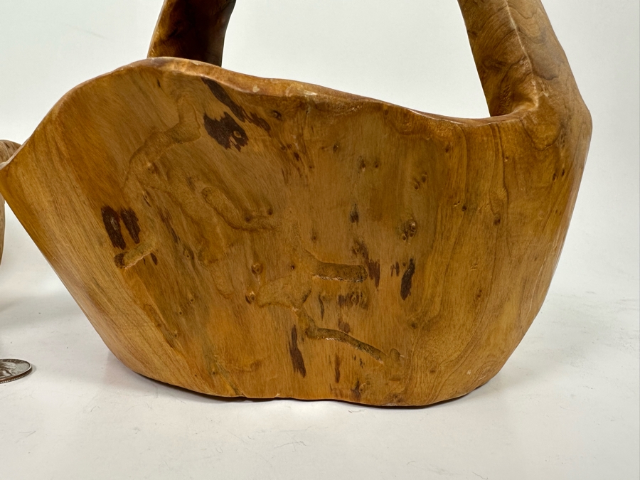 Pair Of Vintage Boho Hand Carved Burl Wood Basket 10W X 9D X 8H [Photo 9]
