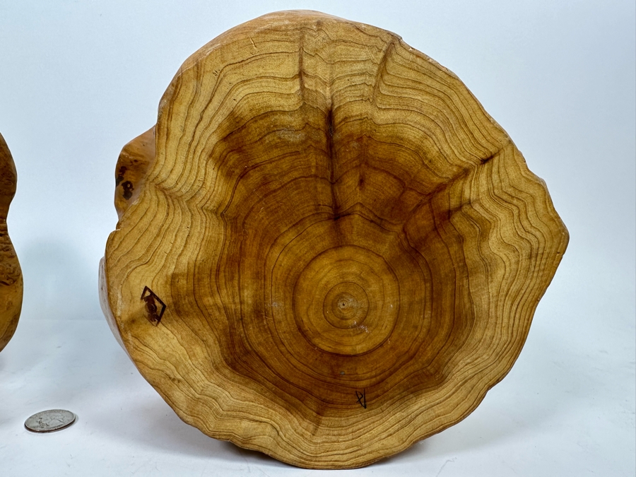 Pair Of Vintage Boho Hand Carved Burl Wood Basket 10W X 9D X 8H [Photo 15]