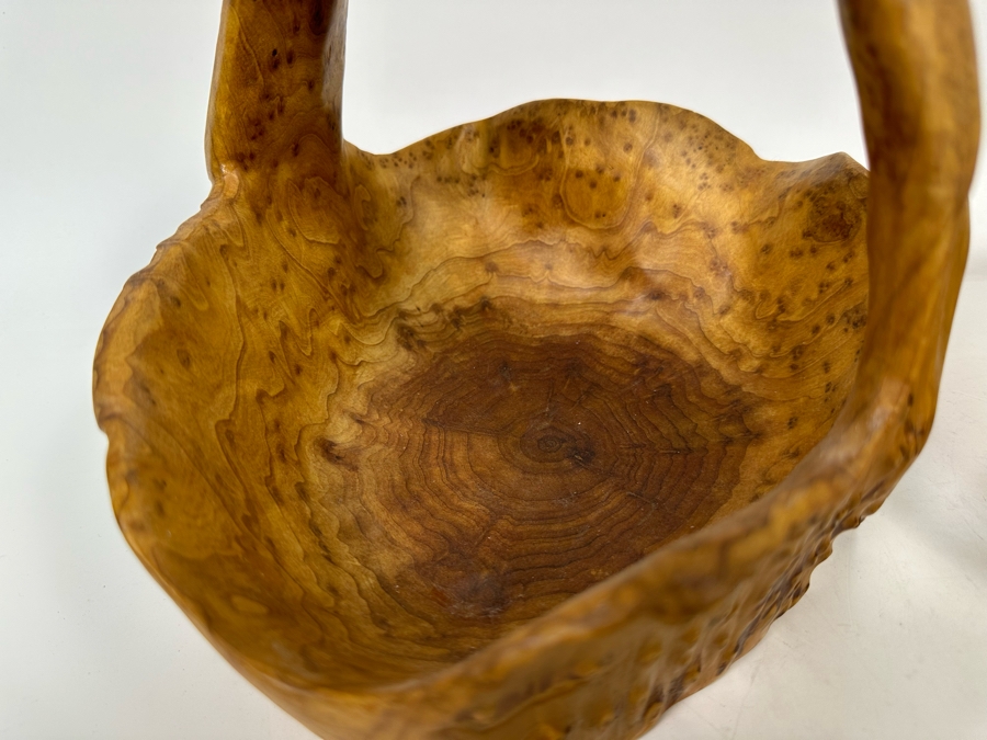 Pair Of Vintage Boho Hand Carved Burl Wood Basket 10W X 9D X 8H