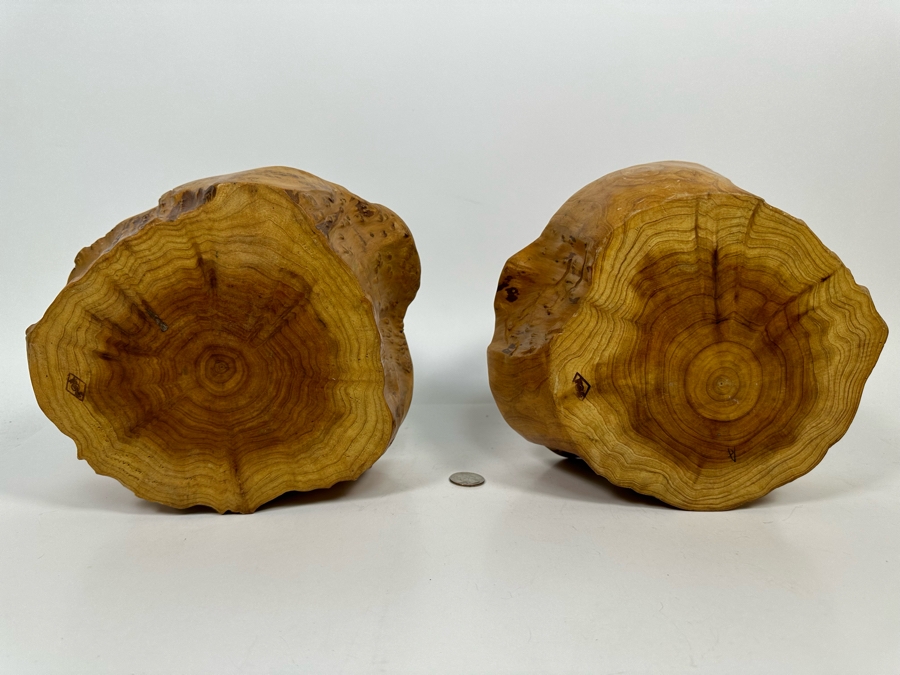 Pair Of Vintage Boho Hand Carved Burl Wood Basket 10W X 9D X 8H [Photo 12]