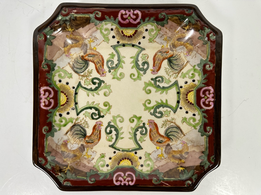 Signed Hand Painted Chinese Porcelain Dish Tray 8 X 8 [Photo 3]