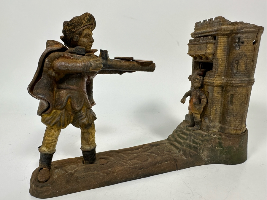 Antique Cast Iron William Tell Mechanical Bank (Note That Base Is Separated And Needs Repairs) 10W X 3.5D X 6.5H - See Photos [Photo 3]