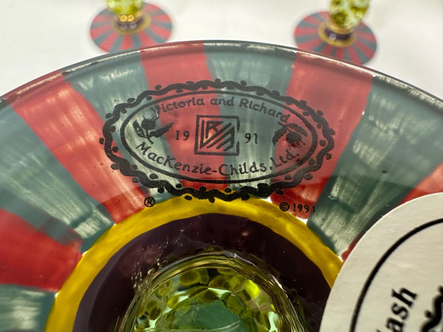 Victoria And Richard MacKenzie-Childs Ltd Hand Painted Stemware Glasses Set Of 5 6.5H [Photo 10]