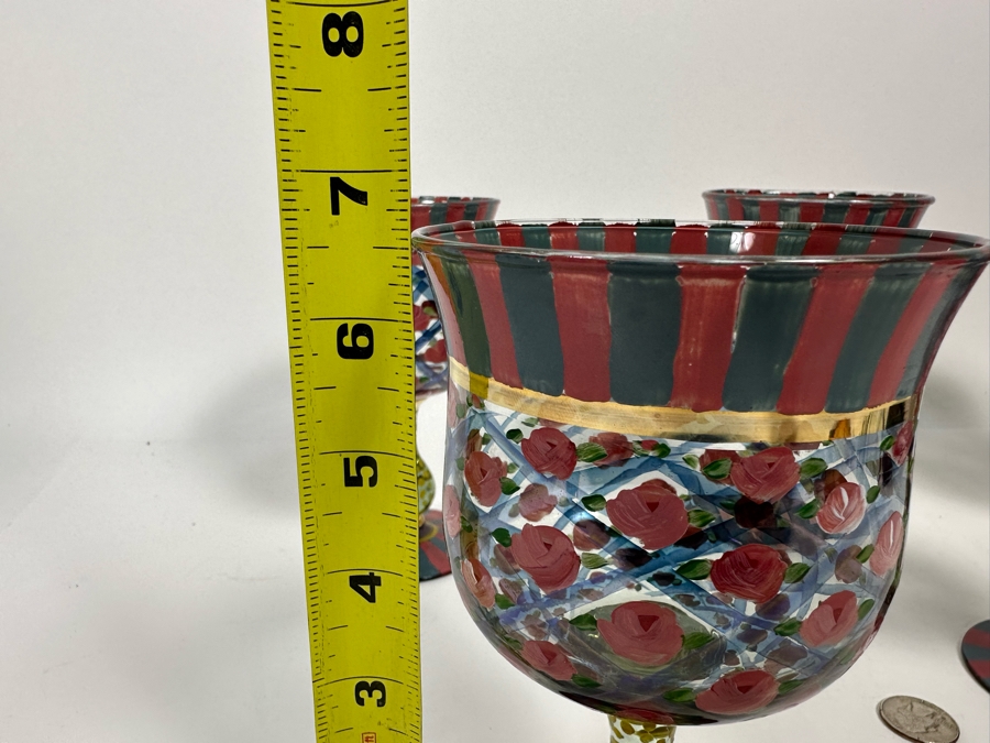 Victoria And Richard MacKenzie-Childs Ltd Hand Painted Stemware Glasses Set Of 5 6.5H [Photo 11]