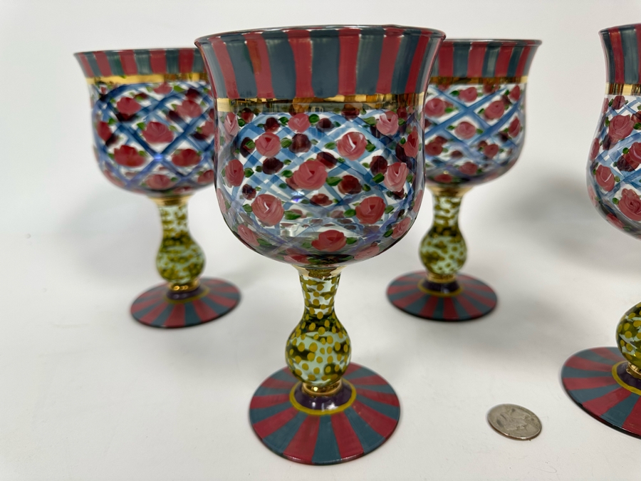 Victoria And Richard MacKenzie-Childs Ltd Hand Painted Stemware Glasses Set Of 5 6.5H [Photo 6]