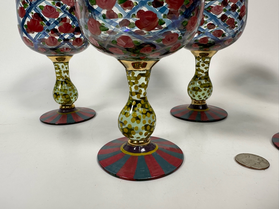 Victoria And Richard MacKenzie-Childs Ltd Hand Painted Stemware Glasses Set Of 5 6.5H [Photo 7]