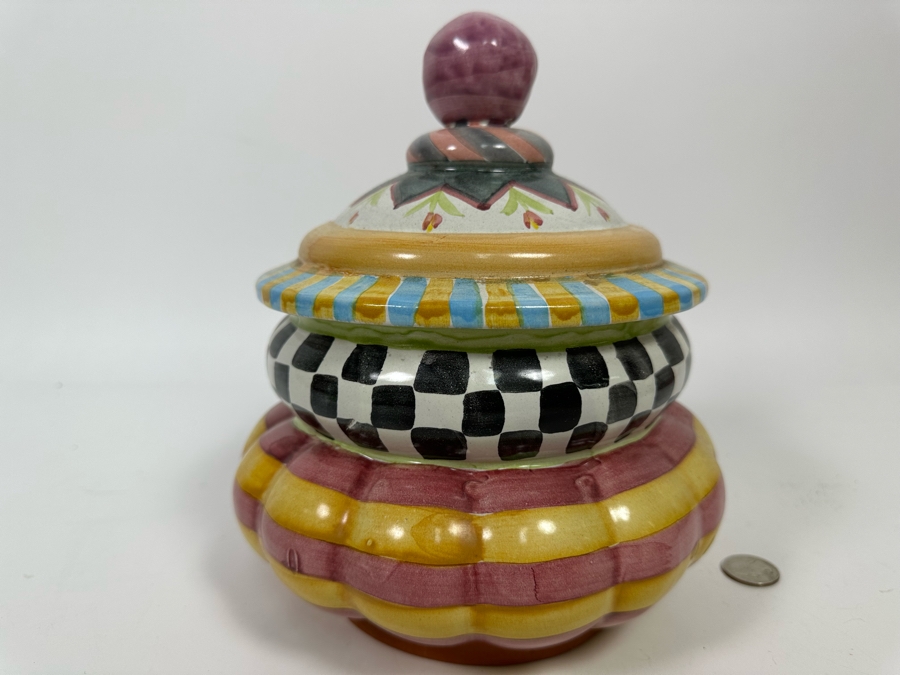 Victoria And Richard MacKenzie-Childs Ltd Hand Painted Small Canister Jar With Lid 9.5H [Photo 2]
