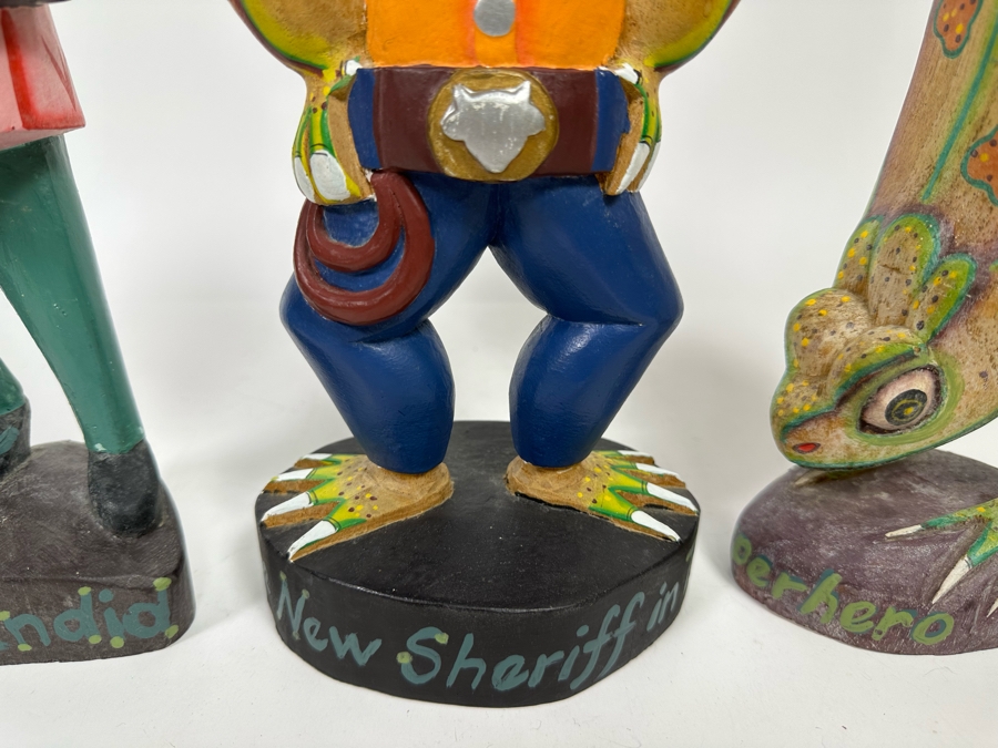 Set Of Three Hand Carved Hand Painted Frog Sculptures From Indonesia 12H [Photo 6]