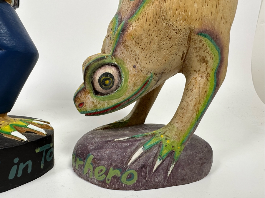 Set Of Three Hand Carved Hand Painted Frog Sculptures From Indonesia 12H [Photo 9]