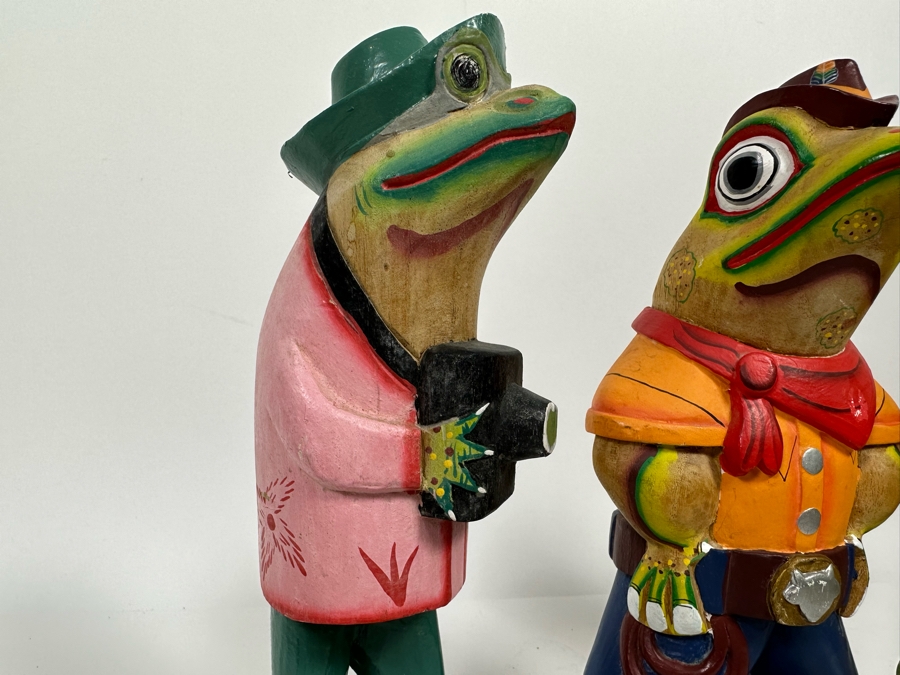 Set Of Three Hand Carved Hand Painted Frog Sculptures From Indonesia 12H [Photo 7]