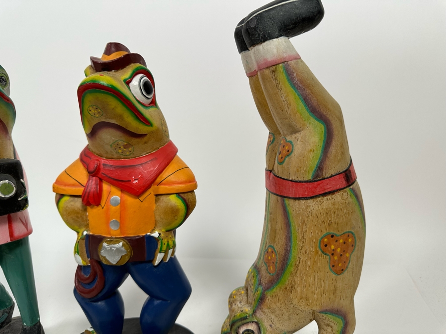 Set Of Three Hand Carved Hand Painted Frog Sculptures From Indonesia 12H [Photo 10]