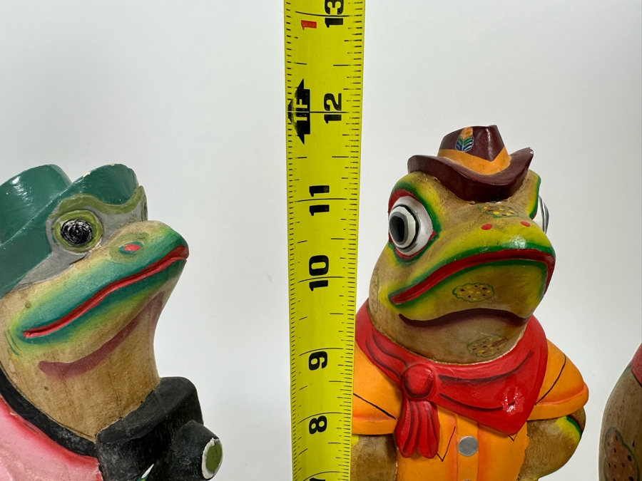 Set Of Three Hand Carved Hand Painted Frog Sculptures From Indonesia 12H [Photo 13]