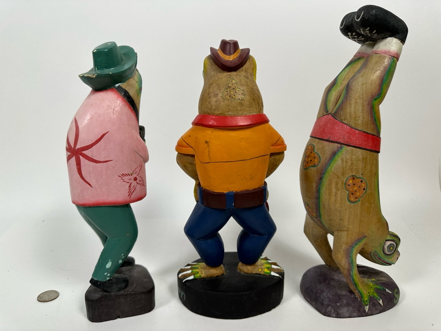 Set Of Three Hand Carved Hand Painted Frog Sculptures From Indonesia 12H [Photo 11]