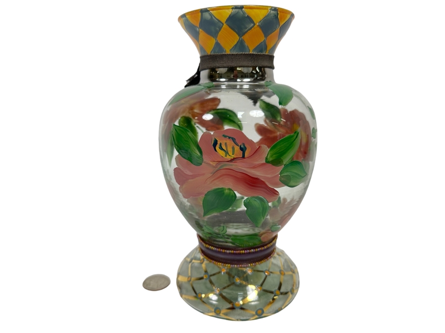 Victoria And Richard MacKenzie-Childs Ltd Hand Painted Glass Vase 8.5H [Photo 1]