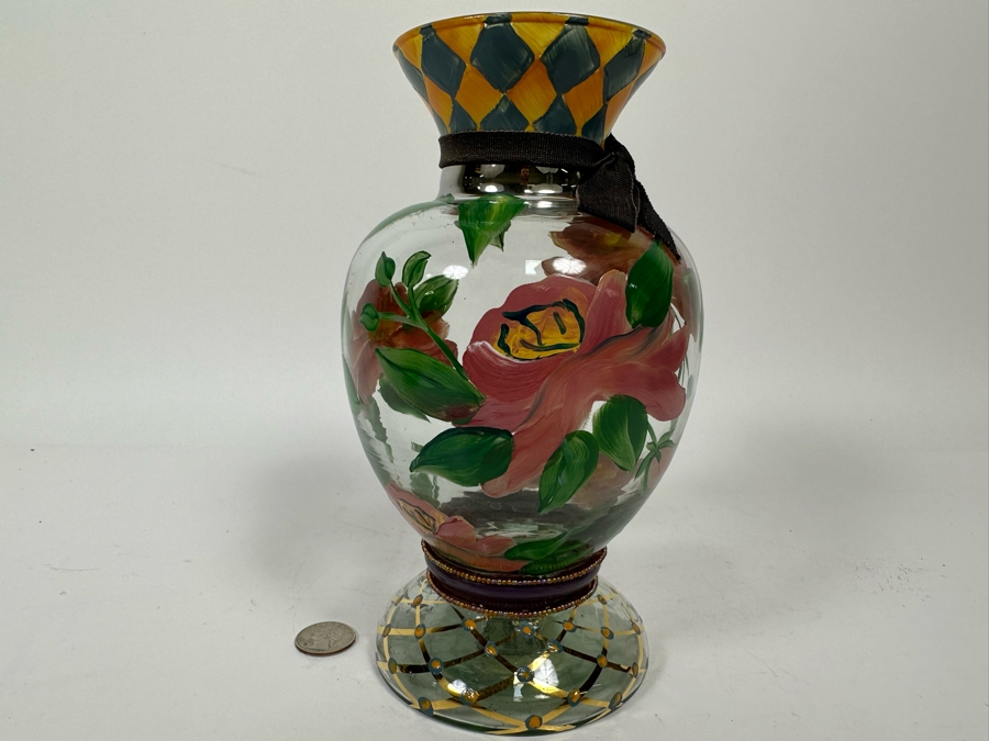 Victoria And Richard MacKenzie-Childs Ltd Hand Painted Glass Vase 8.5H [Photo 6]