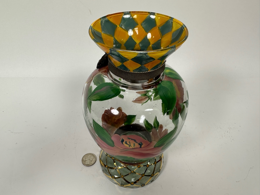 Victoria And Richard MacKenzie-Childs Ltd Hand Painted Glass Vase 8.5H [Photo 5]