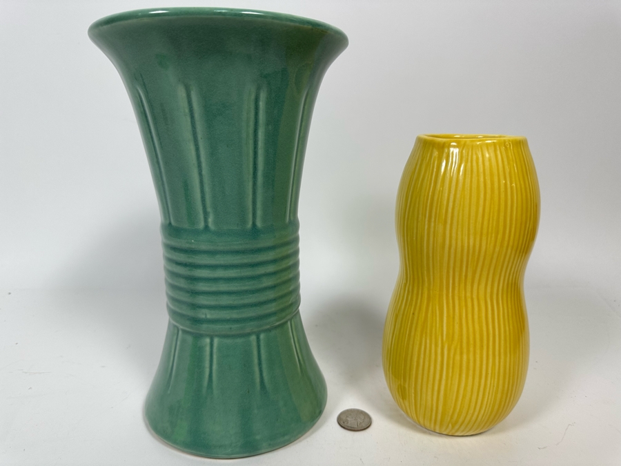Pair Of USA Pottery Vases One Of Right Is Signed Barbara Eigen 8H And 10H [Photo 2]