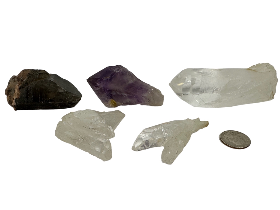 Various Crystals, Amethyst And Smoky Quartz Stones