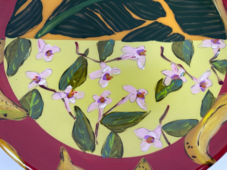 Droll Designs Large 17” Round Banana Fruit Pattern Glazed Signed Pottery Platter [Photo 6]