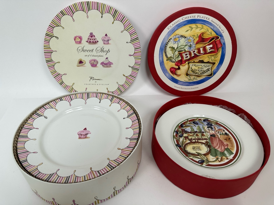 Set Of 4 Restoration Hardware Cheese Plates And Set Of 4 Crabtree & Evelyn Dessert Plates [Photo 2]