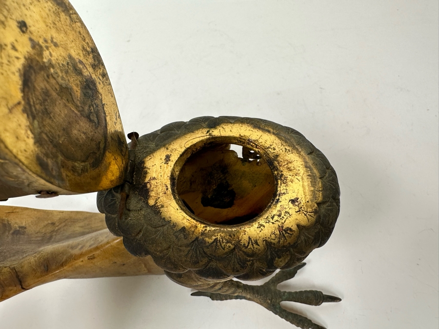 Antique Austrian Ram’s Horn Figural Inkwell With Wooden Intricately Carved Gargoyle 14W X 8D X 6.5H [Photo 14]