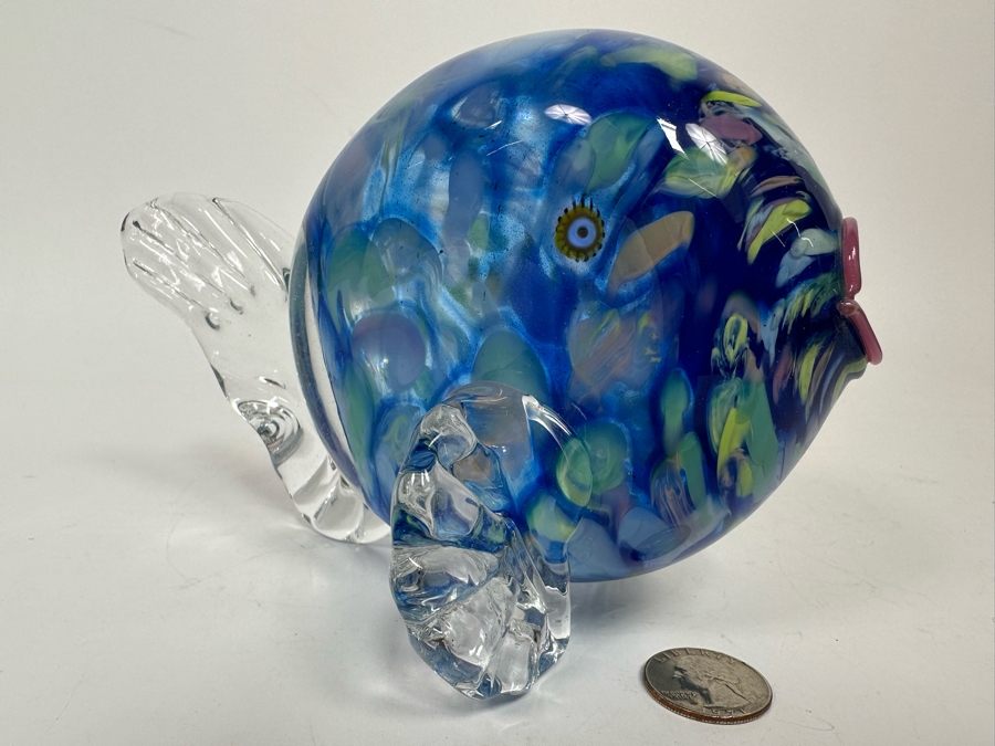 Signed Art Glass Fish Sculpture Signature Illegible 8W X 5D X 4.5H [Photo 3]