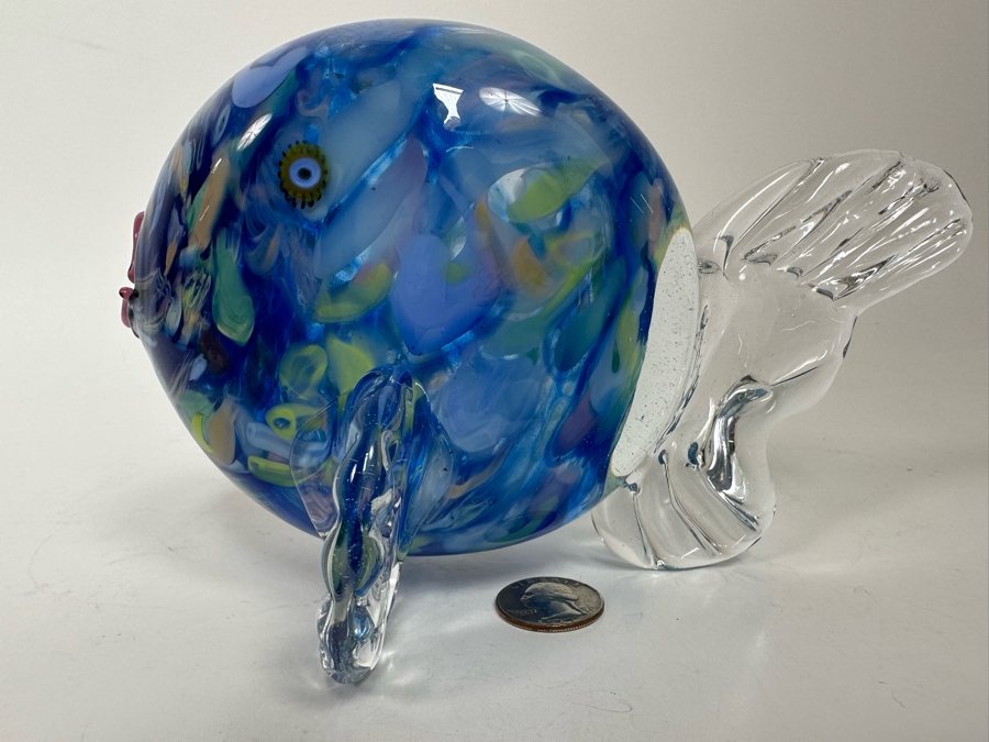 Signed Art Glass Fish Sculpture Signature Illegible 8W X 5D X 4.5H [Photo 8]