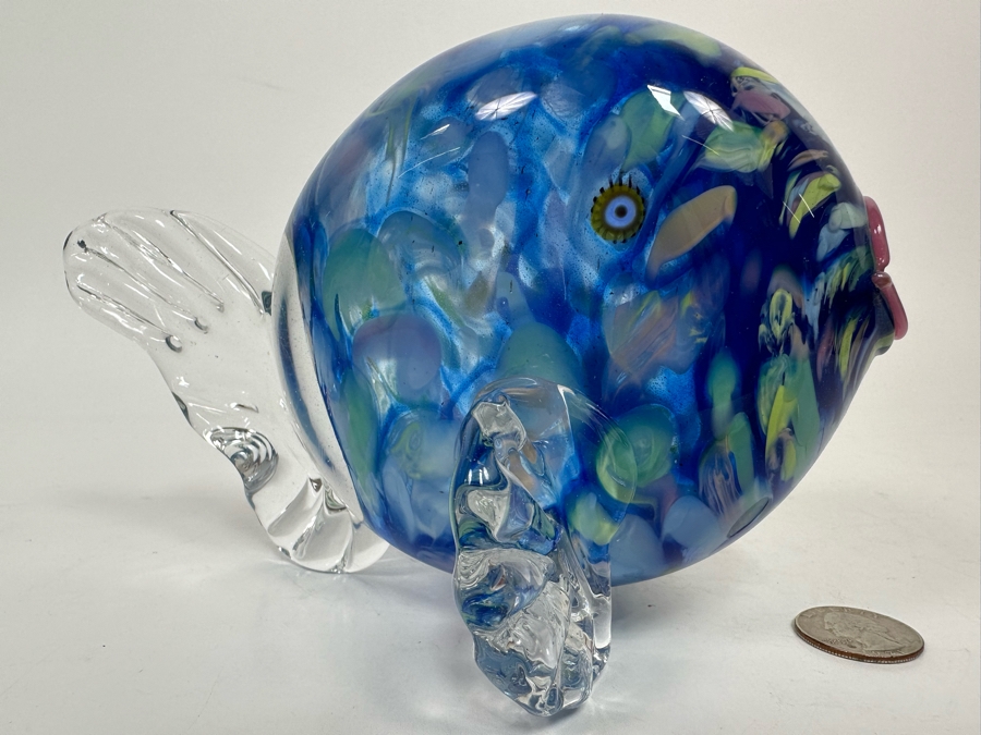 Signed Art Glass Fish Sculpture Signature Illegible 8W X 5D X 4.5H [Photo 5]