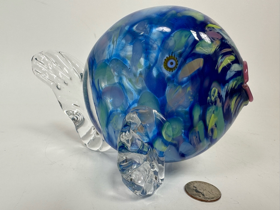 Signed Art Glass Fish Sculpture Signature Illegible 8W X 5D X 4.5H [Photo 2]