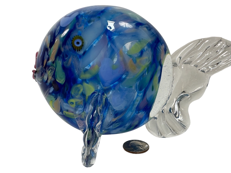 Signed Art Glass Fish Sculpture Signature Illegible 8W X 5D X 4.5H