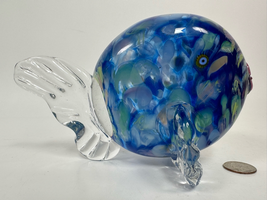Signed Art Glass Fish Sculpture Signature Illegible 8W X 5D X 4.5H [Photo 4]