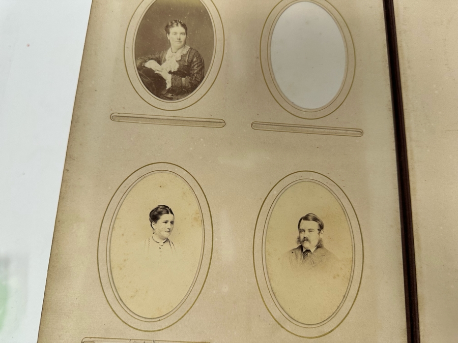 Antique 1876 Embossed Leather Photography Book Photo Album Presented To M. A. Crook With Original Family Portraits Photographs 9 X 11.5 X 2.5 - See Photos [Photo 44]