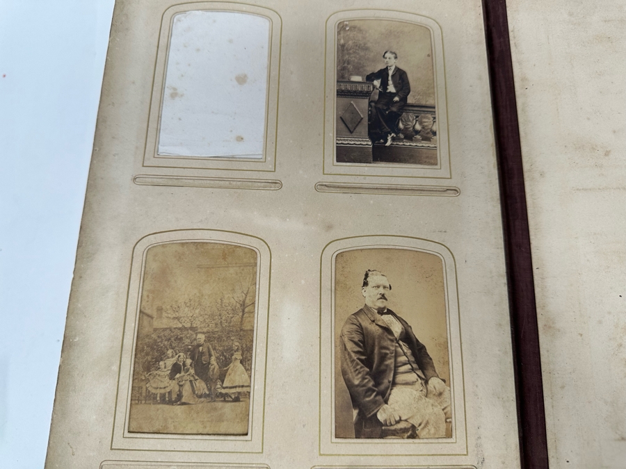 Antique 1876 Embossed Leather Photography Book Photo Album Presented To M. A. Crook With Original Family Portraits Photographs 9 X 11.5 X 2.5 - See Photos [Photo 64]