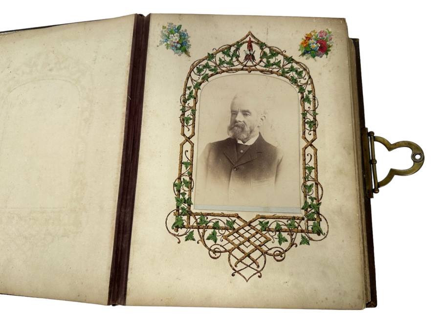 Antique 1876 Embossed Leather Photography Book Photo Album Presented To M. A. Crook With Original Family Portraits Photographs 9 X 11.5 X 2.5 - See Photos [Photo 3]