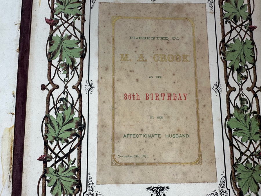 Antique 1876 Embossed Leather Photography Book Photo Album Presented To M. A. Crook With Original Family Portraits Photographs 9 X 11.5 X 2.5 - See Photos [Photo 8]