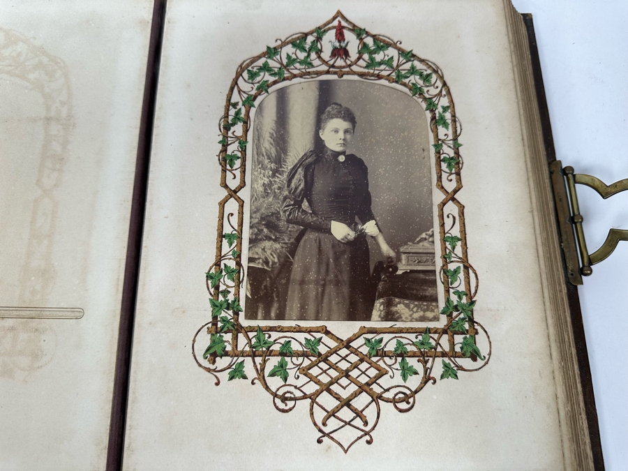 Antique 1876 Embossed Leather Photography Book Photo Album Presented To M. A. Crook With Original Family Portraits Photographs 9 X 11.5 X 2.5 - See Photos [Photo 21]