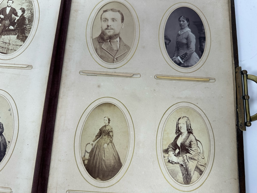 Antique 1876 Embossed Leather Photography Book Photo Album Presented To M. A. Crook With Original Family Portraits Photographs 9 X 11.5 X 2.5 - See Photos [Photo 63]