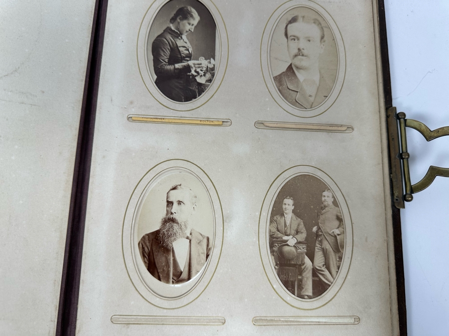 Antique 1876 Embossed Leather Photography Book Photo Album Presented To M. A. Crook With Original Family Portraits Photographs 9 X 11.5 X 2.5 - See Photos [Photo 53]