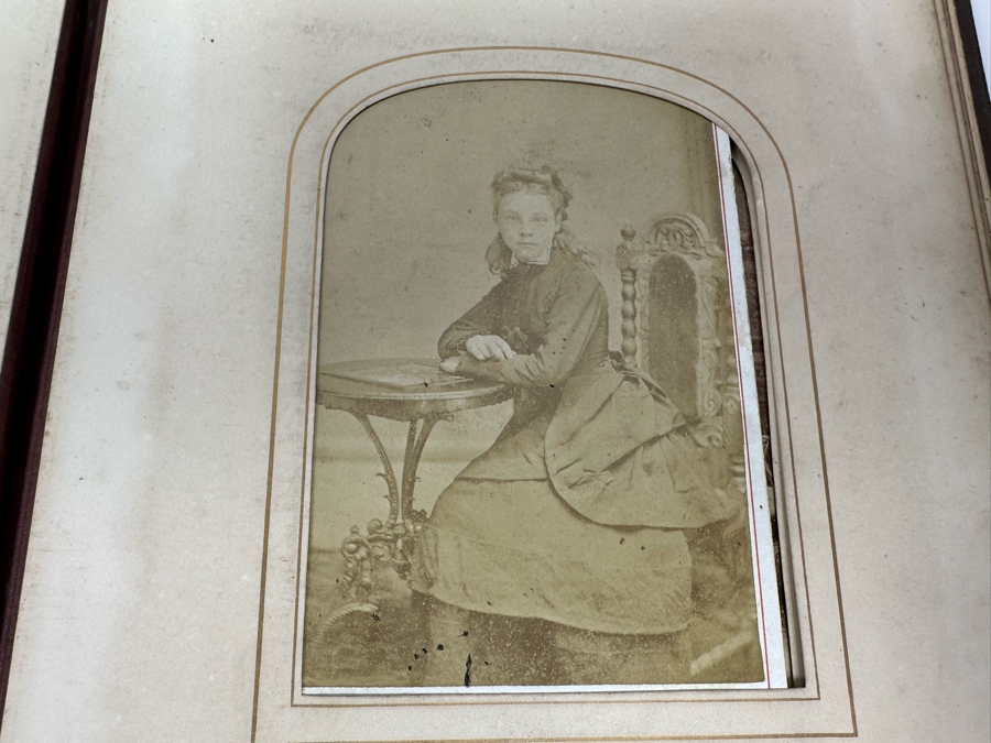 Antique 1876 Embossed Leather Photography Book Photo Album Presented To M. A. Crook With Original Family Portraits Photographs 9 X 11.5 X 2.5 - See Photos [Photo 49]