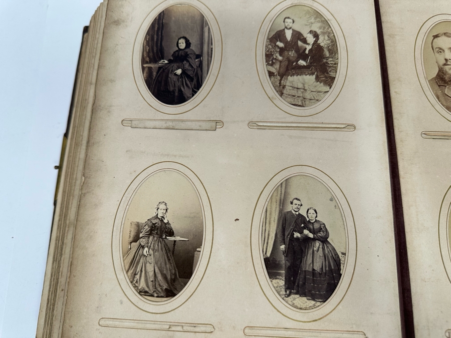 Antique 1876 Embossed Leather Photography Book Photo Album Presented To M. A. Crook With Original Family Portraits Photographs 9 X 11.5 X 2.5 - See Photos [Photo 62]