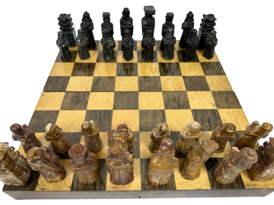 Korean Hand Carved Stone Figures Chess Pieces With Portable Wooden Chess Board 16 X 16 [Photo 2]