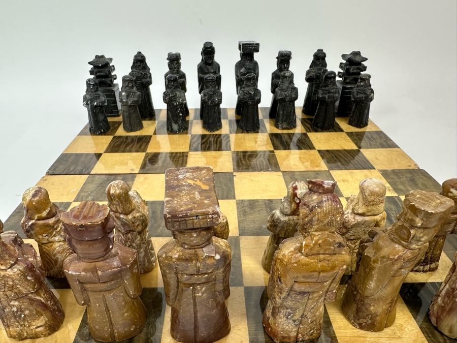 Korean Hand Carved Stone Figures Chess Pieces With Portable Wooden Chess Board 16 X 16 [Photo 15]