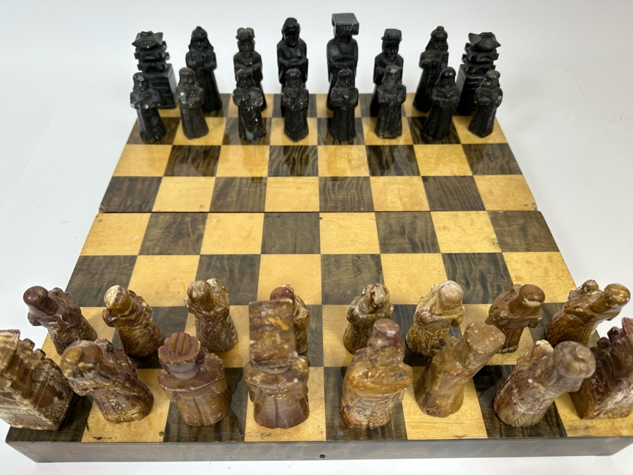 Korean Hand Carved Stone Figures Chess Pieces With Portable Wooden Chess Board 16 X 16 [Photo 14]