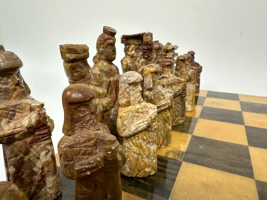 Korean Hand Carved Stone Figures Chess Pieces With Portable Wooden Chess Board 16 X 16 [Photo 22]