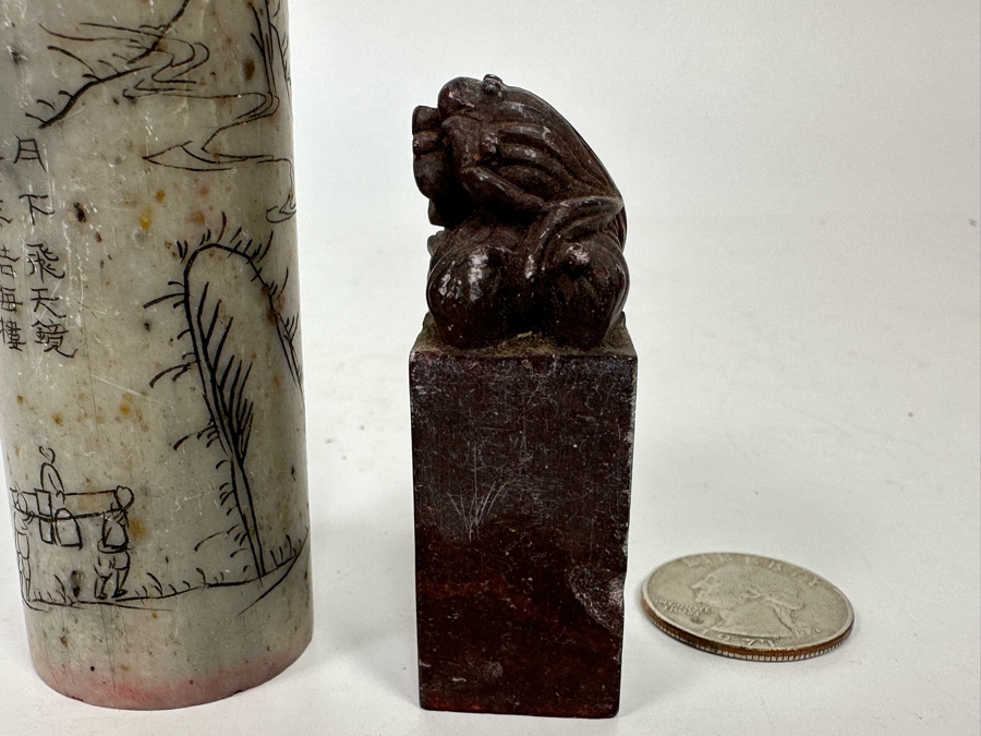 Pair Of Chinese Carved Stone Seals Stamps [Photo 13]