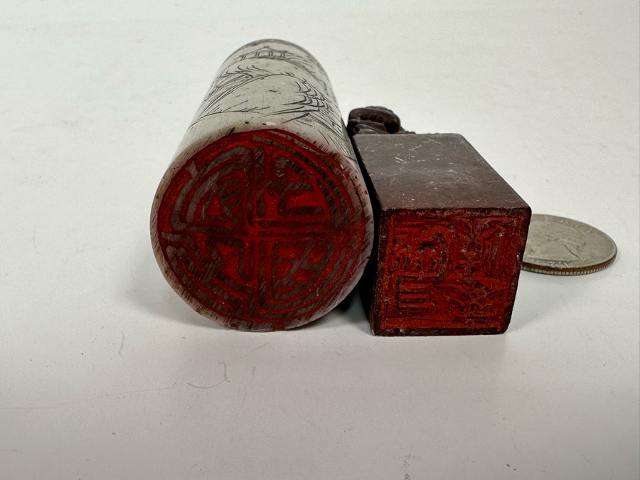 Pair Of Chinese Carved Stone Seals Stamps [Photo 14]