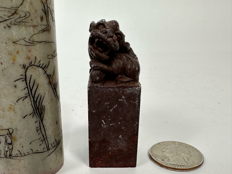 Pair Of Chinese Carved Stone Seals Stamps