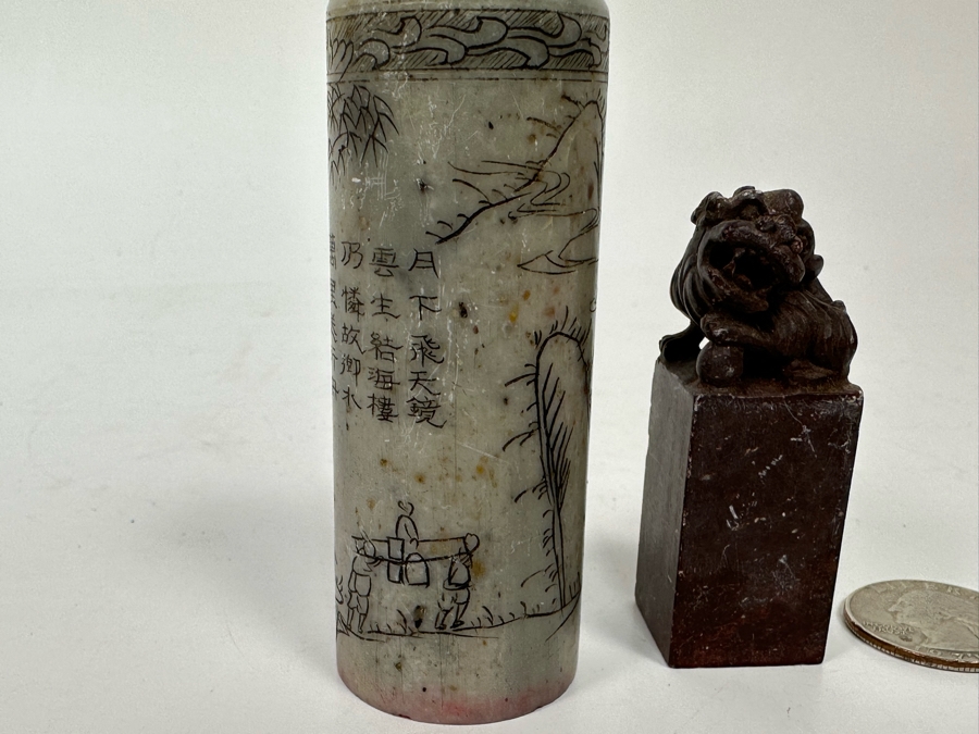Pair Of Chinese Carved Stone Seals Stamps [Photo 10]